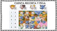 Una serie de fichas para trabajar la atención que hemos titulado, cuenta recorta y pega, En ellas nuestros alumnos deben de contar una serie de figuritas de animales.