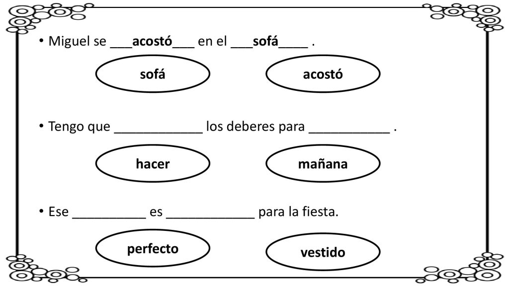 Coloca cada palabra en el hueco que corresponda #conciencia #morfosintactica A continuación os proponemos una actividad para trabajar la conciencia morfosintáctica, en la que nuestros alumnos deben rellenar los huecos con las palabras que aparecen abajo de cada oración.