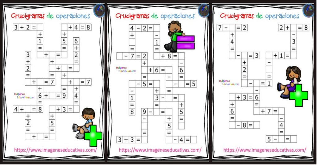 Crucigramas de operaciones sencillas sumas y restas Crucigramas de operaciones sencillas