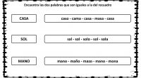 A continuación os proponemos una actividad para trabajar la conciencia fonológica, en la cual debes identificar y señalar las dos palabras que son iguales a la del recuadro, aunque el […]