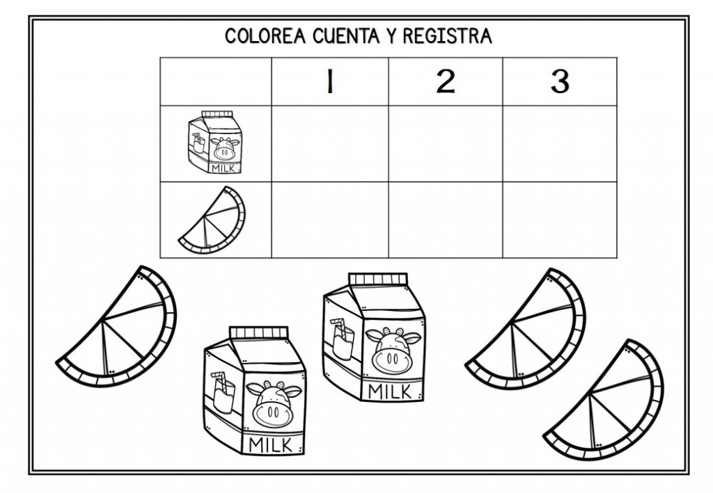 Hojas de Números con Objetos para Colorear y Contar