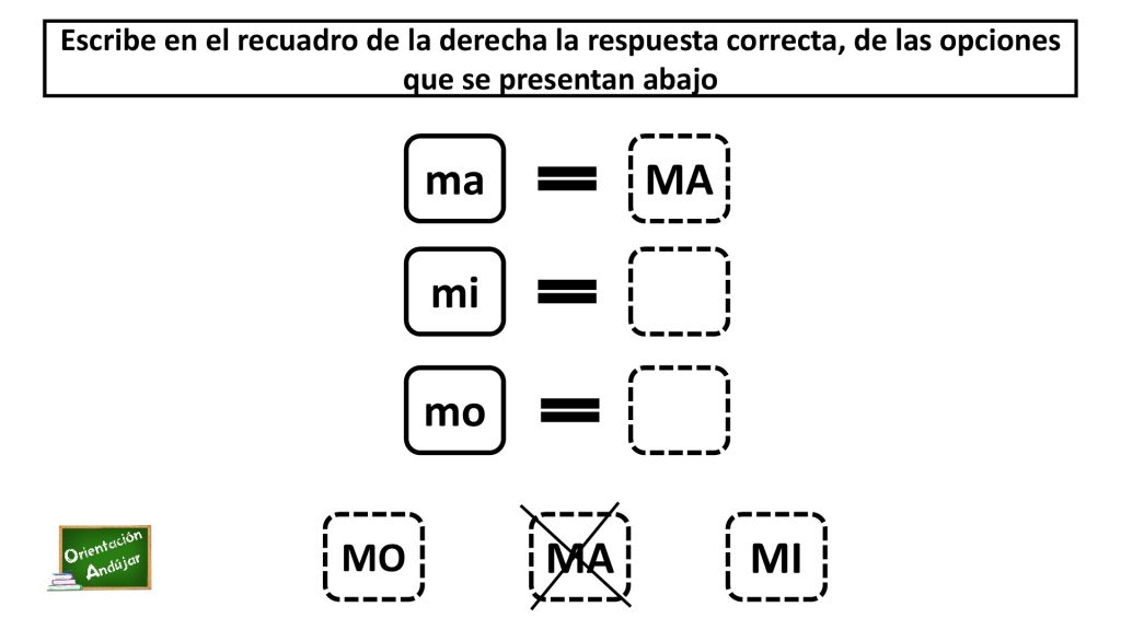 Sencillo ejercicio de lectoescritura para trabajar las mayúsculas y las minúsculas.
