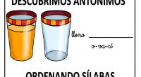 Se trata de descubrir la palabra antónima, Para facilitar la búsqueda se proporciona una ayuda fonética que consiste en ordenar las sílabas propuestas.