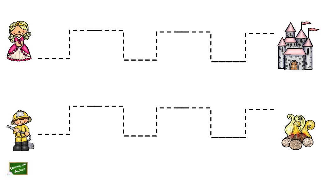 Ejercicios de grafomotricidad que consisten en distintas fichas en las que hay que emparejar dos dibujos a través de las lineas que los unen.