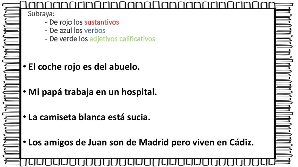 En la siguiente actividad de conciencia semántica, hay que subrayar las palabras del color que se indica en las instrucciones en función de si son sustantivos, verbos o adjetivos calificativos. […]