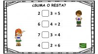 ¿ Suma o resta? , esta actividad matemática consiste en averiguar de que operación se trata y escribir el símbolo matemático que corresponda.