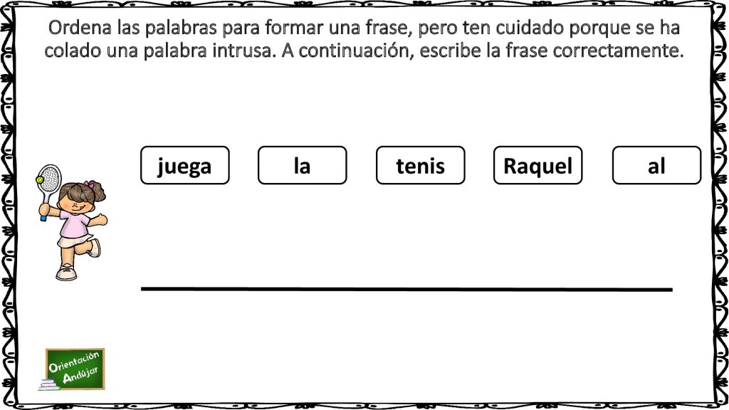 A continuación os presentamos un ejercicio de CONCIENCIA SINTÁCTICA, que consiste en ordenar las palabras que vienen desordenadas pero ¡ojo! se ha colado una palabra intrusa que hay que identificar […]