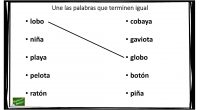 El siguiente ejercicio de conciencia fonológica consiste en unir las palabras de las dos columnas que terminen igual.