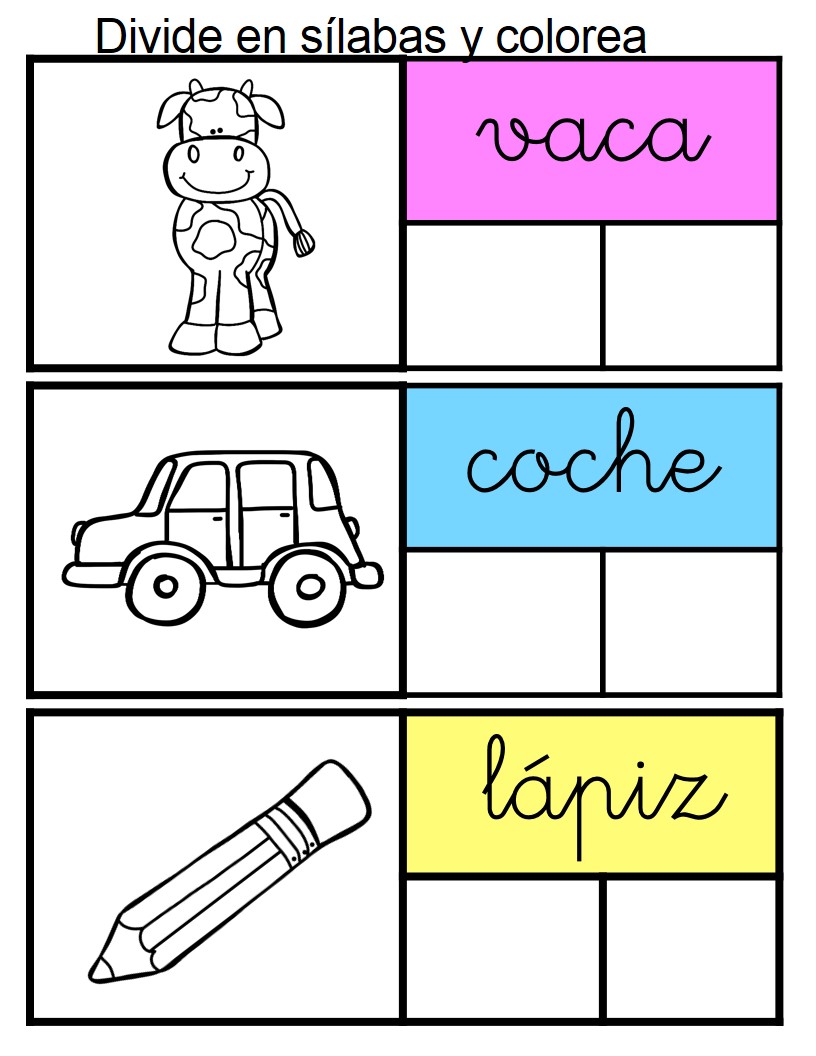 Segmentación silábica Divide en sílabas y colorea -Orientacion Andujar