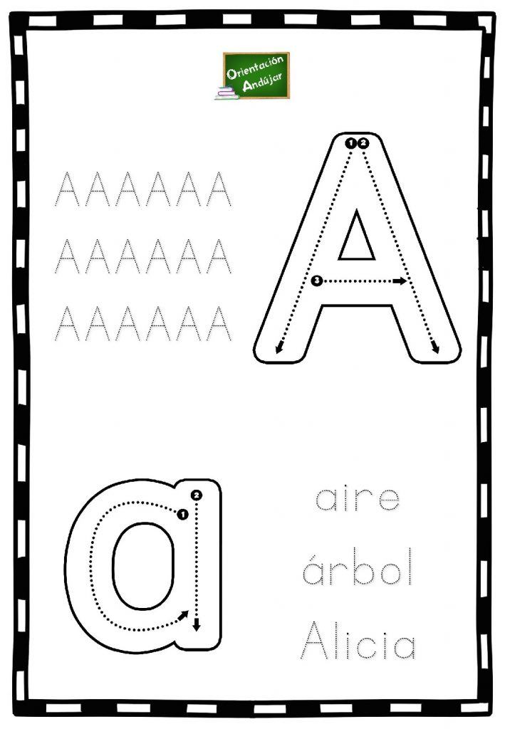 Abecedario guiado con mayúscula y minúscula. Actividad ideal para repasar el abecedario en Preescolar y primer curso de Primaria en el aula o de repaso en casa.