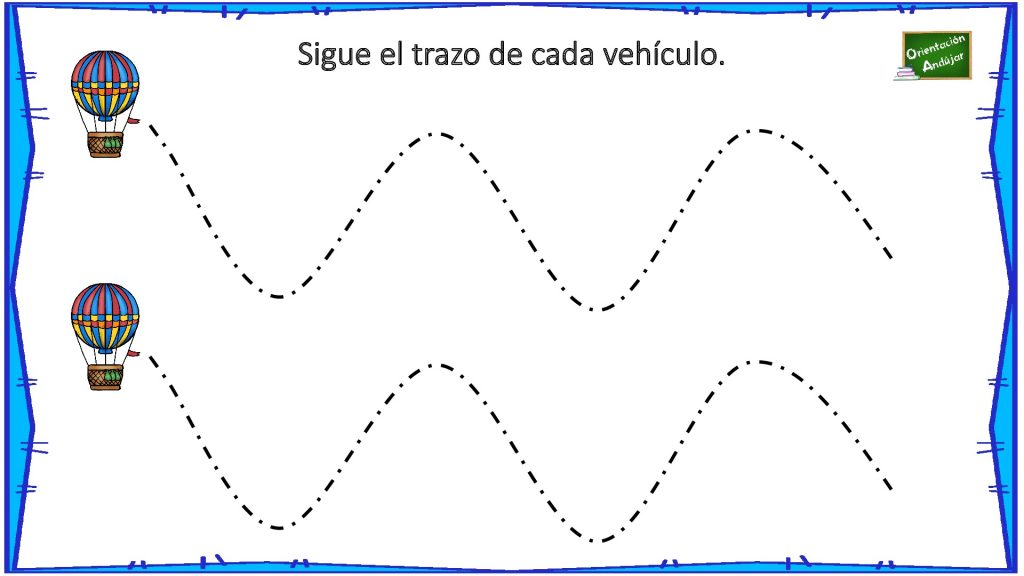 La siguiente actividad es un conjunto de fichas para desarrollar la motricidad fina de los peques a través del trazo y los medios de transporte.