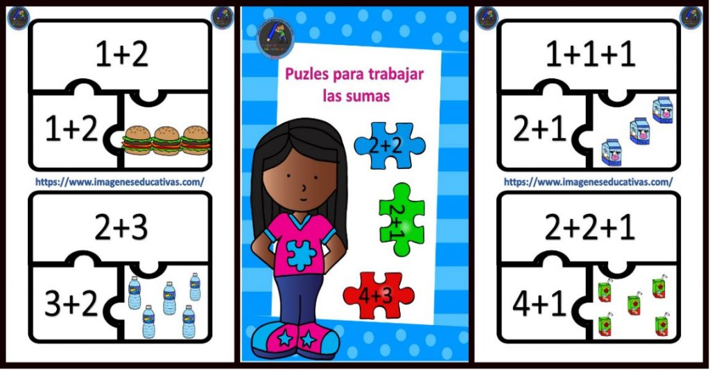 Divertidos puzzles para trabajar las sumas Os dejamos este sencillo puzzle para trabajar las sumas con los más pequeños.