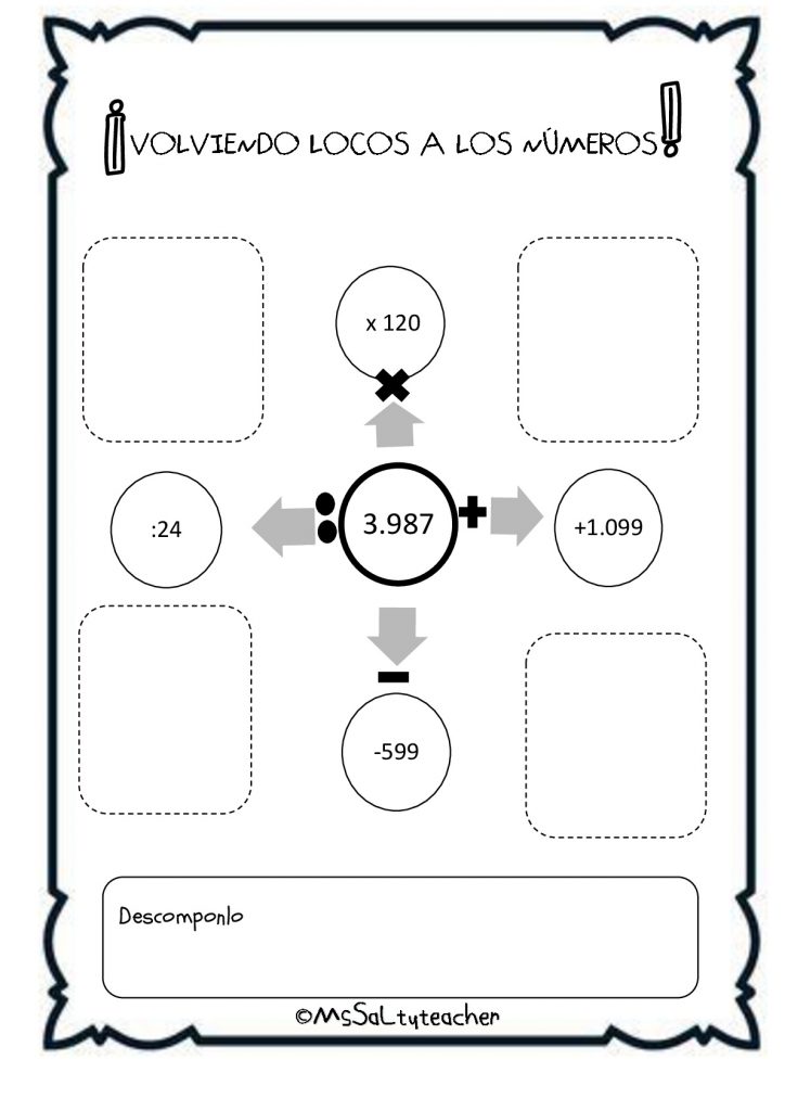 Ficha y plantilla «Volviendo locos a los números». Adaptable a varios niveles. Superútil para trabajar el cálculo a diario.