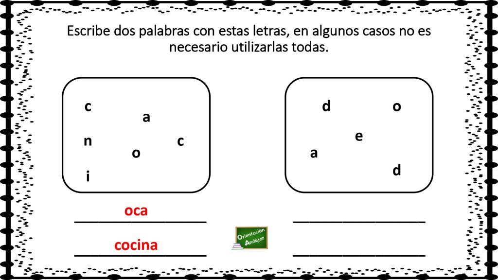 ¿Eres capaz de formar diferentes palabras utilizando las mismas letras? En eso consiste el siguiente ejercicio que os traemos desde Orientación Andújar; una actividad para desarrollar la conciencia fonológica.