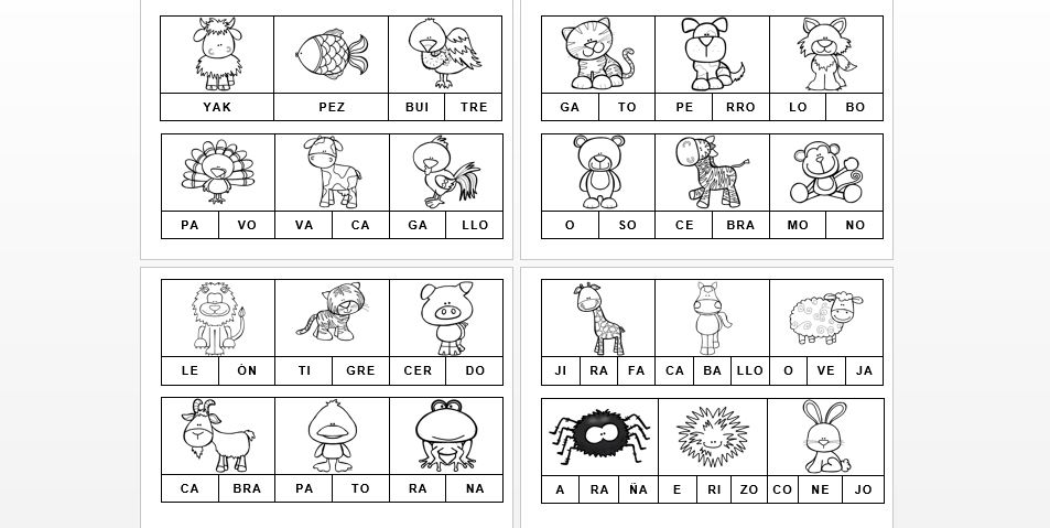 CONCIENCIA FONOLOGICA 30 PUZZLES SILÁBICOS DE ANIMALES Material para trabajar la memoria secuencial auditiva de palabras utilizando puzzles con dibujos que pueden colorear. Letra normal y ligada.