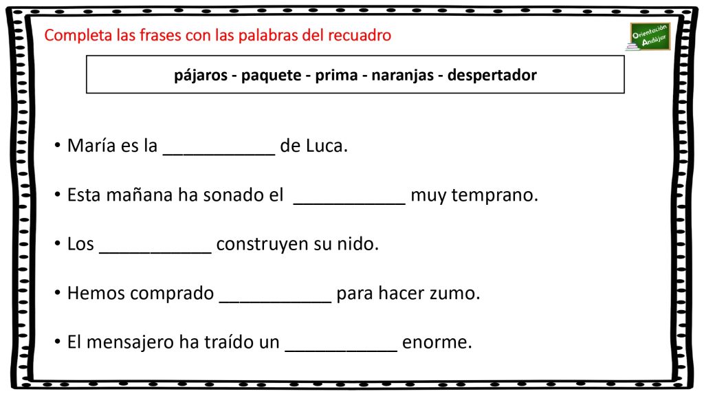 La siguiente actividad de competencia lengüística es muy completa porque trabajamos a la vez la comprensión lectora y la lectoescritura, sólo hay que completar una serie de frases con las […]