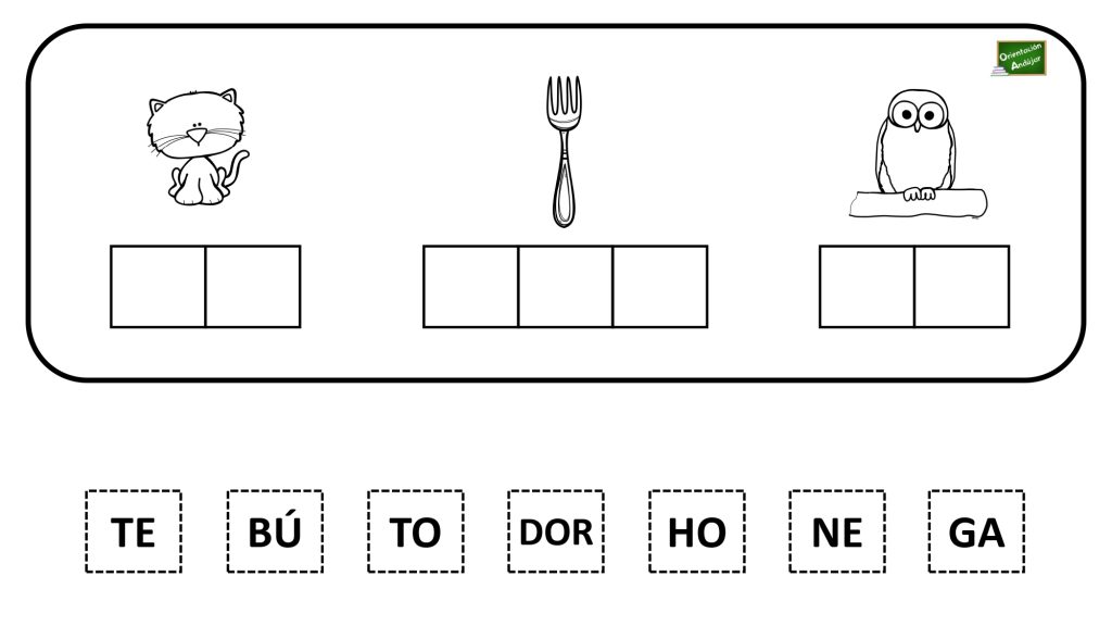 A continuación os traemos una actividad manipulativa para trabajar la conciencia silábica, en ella hay que recortar las sílabas, y pegarlas en el correcto orden para formar palabras.
