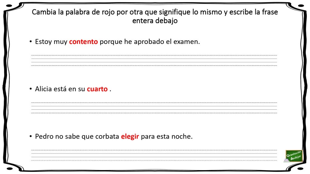 Actividad para trabajar la conciencia semántica a través del uso de los sinónimos. Sin olvidar que la principal función de los sinónimos es que permiten alternar en los textos el empleo de […]