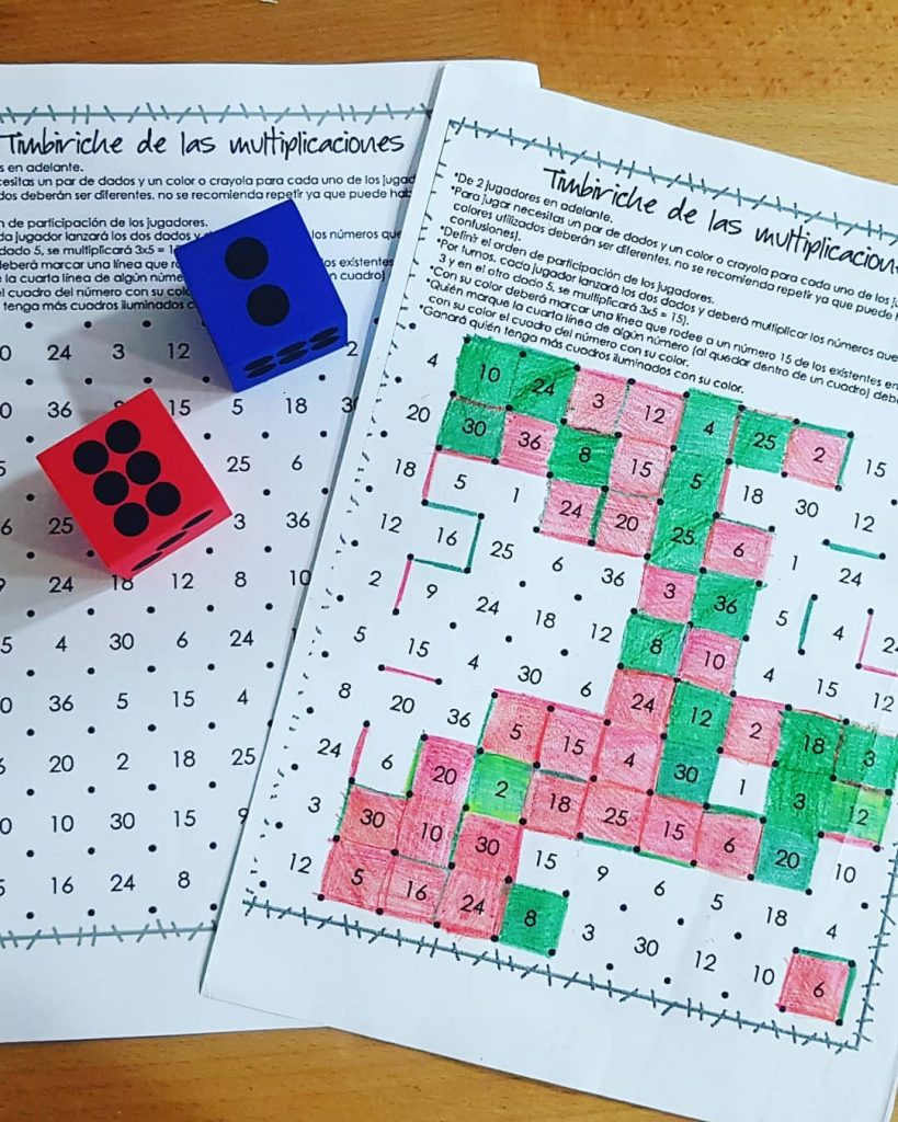 Para jugar solo se necesitan un par de dados, dos lápices o rotuladores de distinto color y la plantilla. . ⚂Por turnos, cada jugador/a lanza los dados y multiplica los […]