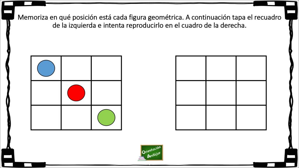 La memoria visual es la capacidad de recordar información que se ha recibido visualmente. Con el siguiente ejercicio vamos a trabajar, en concreto, la memoria visosecuencial es decir, aquella capacidad […]
