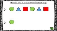 Completa actividad para trabajar atención y memoria que consiste en memorizar una serie de figuras geométricas con sus colores e intentar reproducirla. 