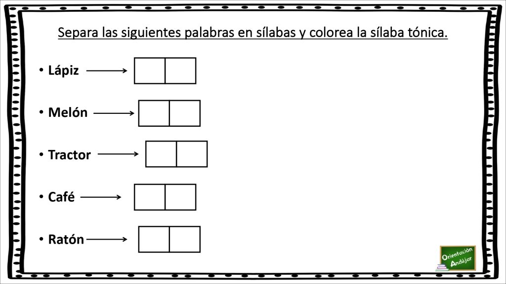 ¿Son nuestros alumnos capaces de identificar la sílaba tónica de una palabra? Para comprobarlo, os traemos este ejercicio. Recordar que la sílaba tónica es aquella en la cual recae el […]
