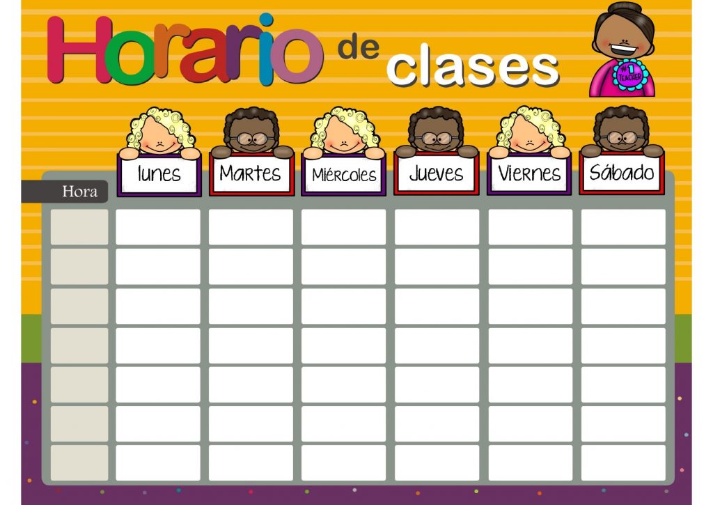 Horario color y blanco y negro para entregar el primer día de clase