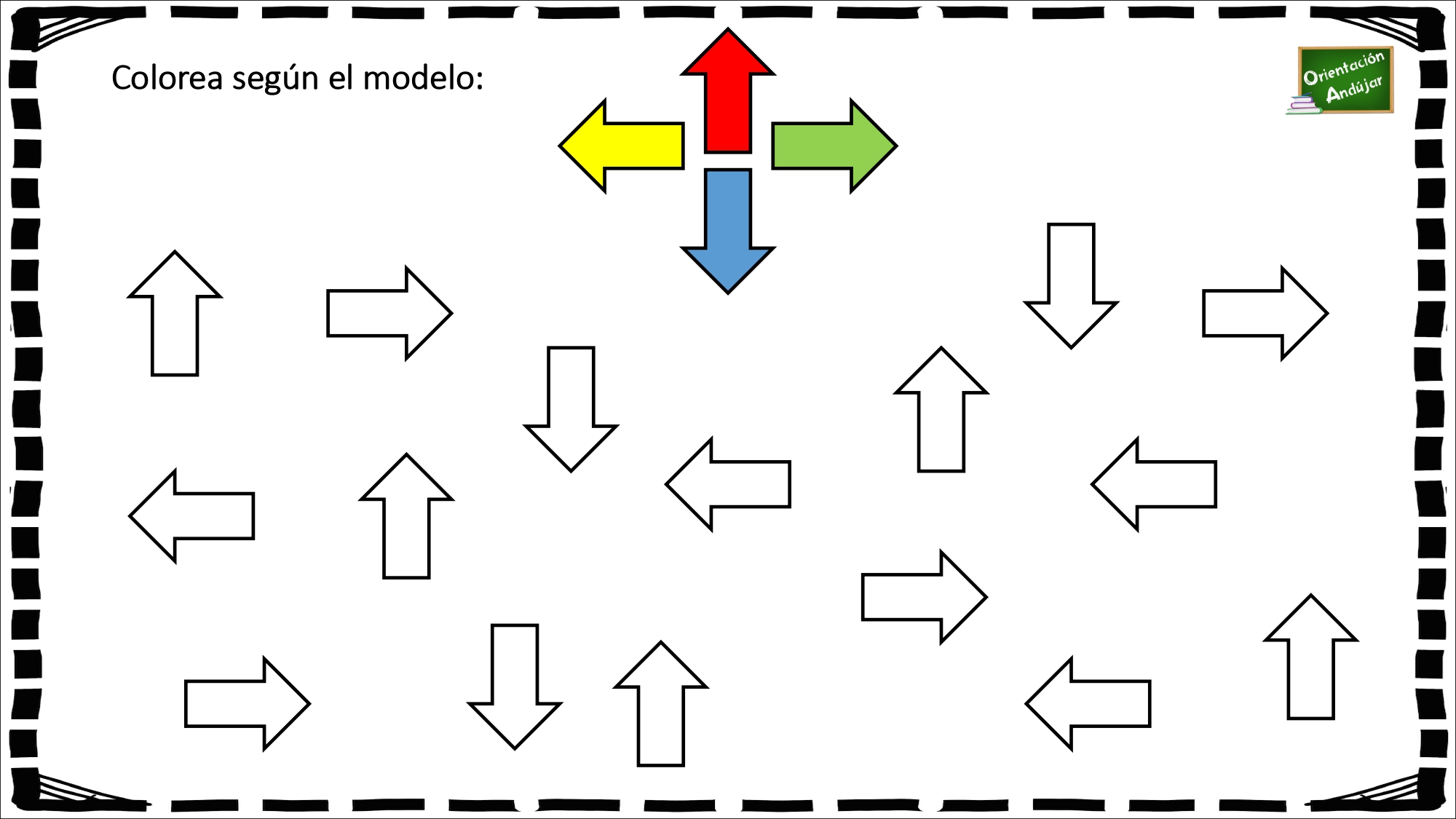 Orientación espacial y lateralidad: Colorea las flechas según el modelo.  -Orientacion Andujar