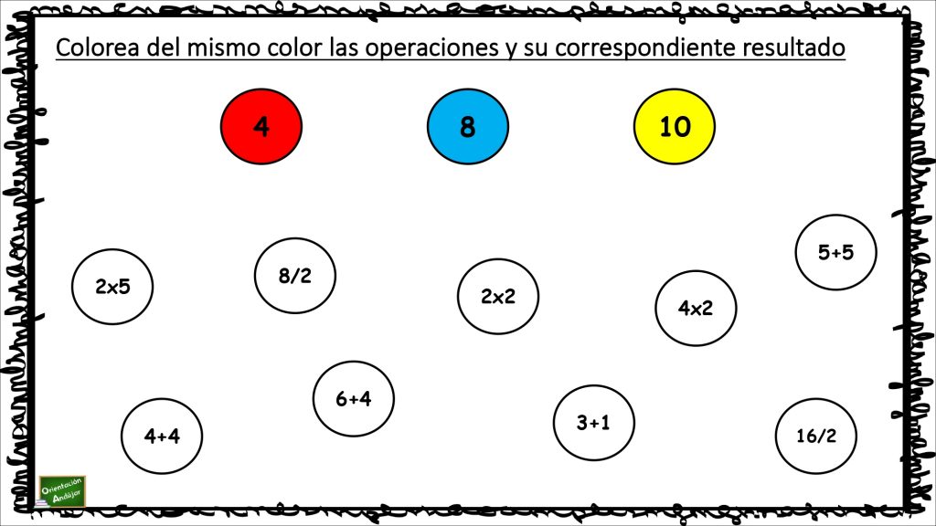 Completa actividad para trabajar al mismo tiempo atención y habilidades matemáticas, a través del calculo mental y las operaciones básicas. El ejercicio consiste en colorear del mismo color los círculos […]
