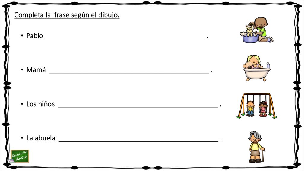 Sencilla actividad para trabajar la lectoescritura con ayuda de divertidos dibujos. 