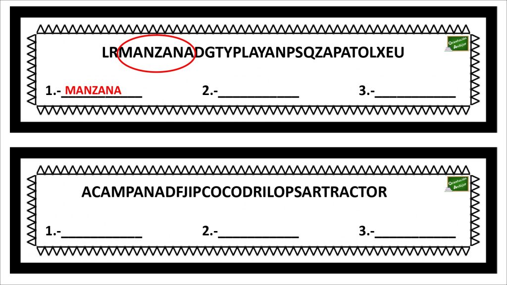 Ejercicio de dislexia: ¿Eres capaz de encontrar las tres palabras ocultas entre todas las letras? Entre todas estas letras revueltas hay 3 palabras ocultas, encuéntralas, rodéalas y a continuación escríbelas.