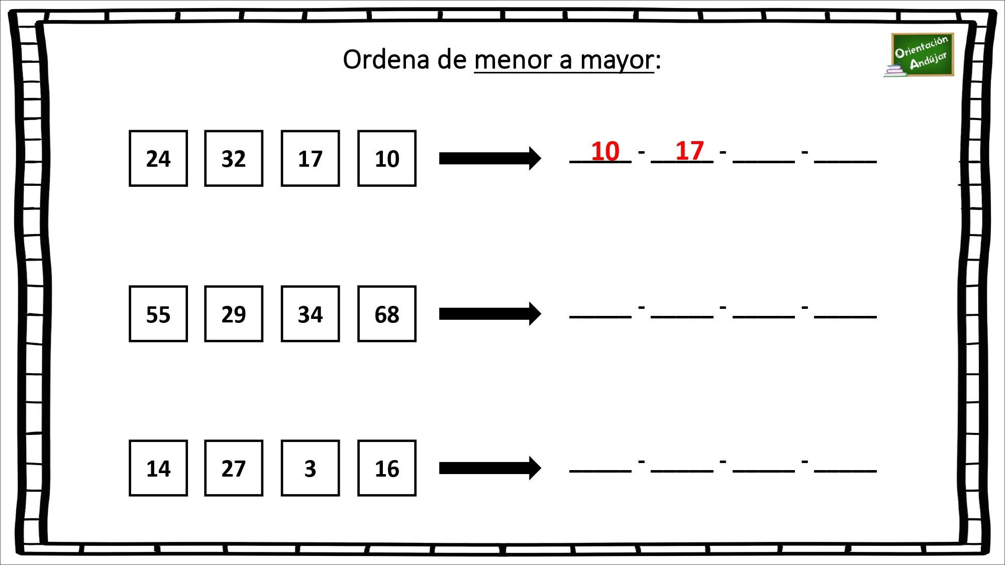 Trabajamos Con Números Ordena Según Se Indique Orientacion Andujar