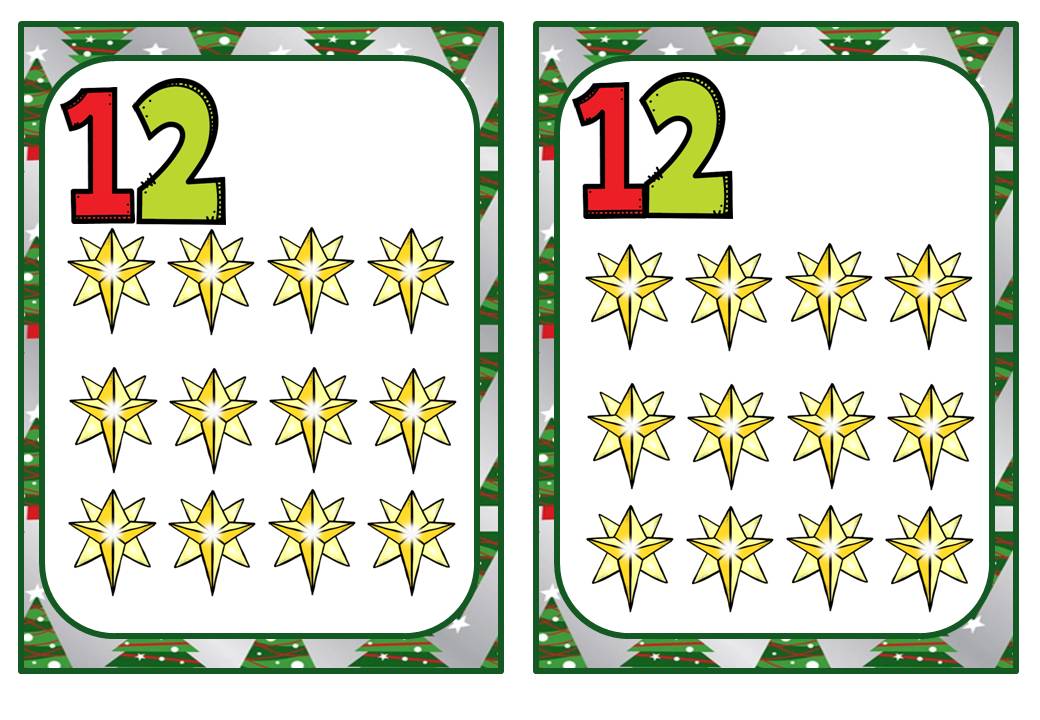 Juego TARJETAS DE NÚMEROS MEMORAMA de Navidad (12 ...