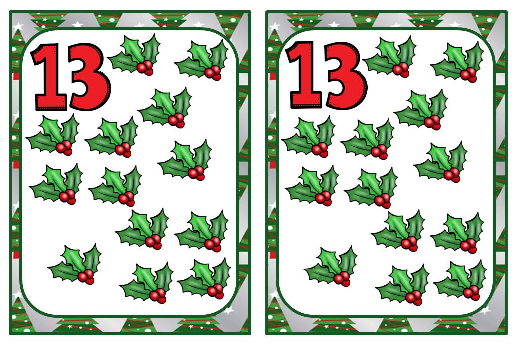 Juego TARJETAS DE NÚMEROS MEMORAMA de Navidad (13 ...