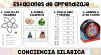 Os dejamos dos posibles estaciones de aprendizaje o estaciones de trabajo, con 4 o 6 actividades para trabajar en vuestras clases la conciencia silábica de una forma diferente y divertida.