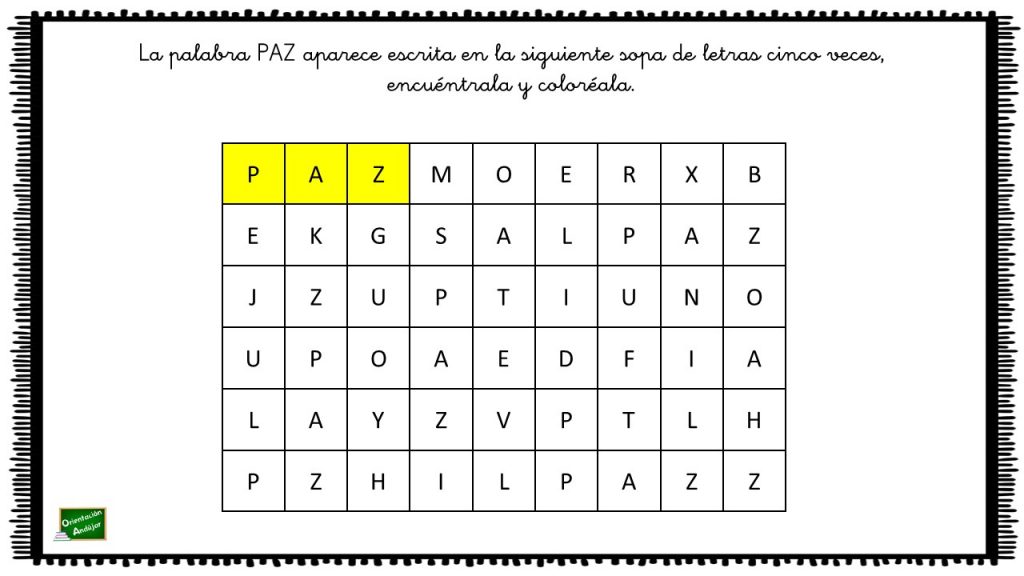 En el siguiente ejercicio vamos a trabajar la atención con palabras relacionadas con la paz, aprovechando que el próximo 30 de enero celebramos en los coles el día de la […]