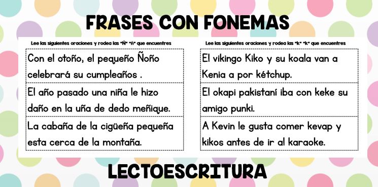 Lectoescritura Lectura De Frases Letras K L M N N Orientacion Andujar