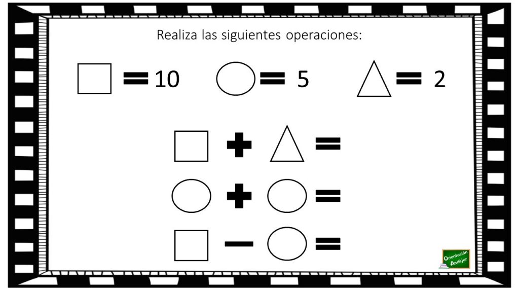 Estimulación cognitiva: Operaciones con formas geométricas La siguiente actividad no sólo está enfocada a la práctica del cálculo mental, sino a la estimulación de diferentes capacidades cognitivas, como la atención.