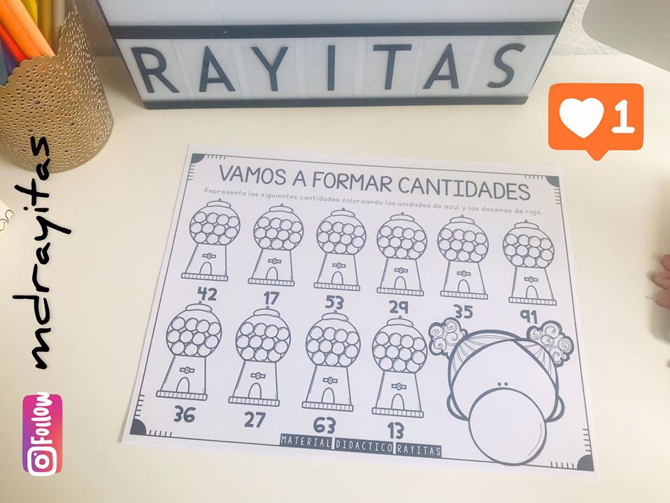 Descomposición numérica coloreamos bolitas de chicle Actividades para trabajar el valor posicional.