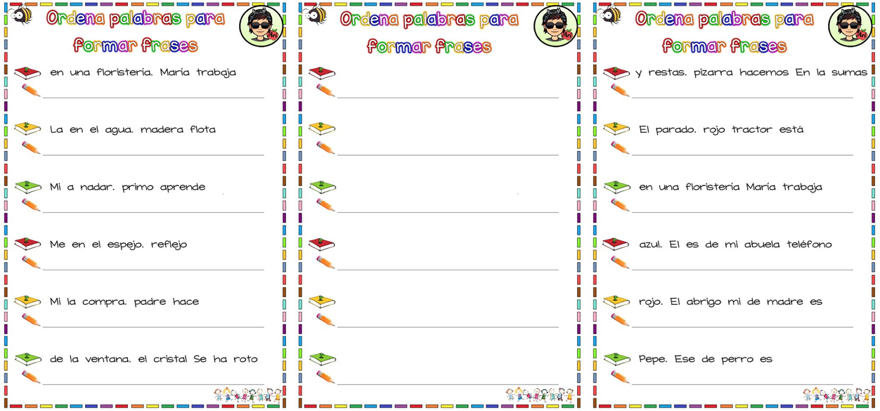 Cuadernillo: Ordena palabras para formar las frases -Orientacion Andujar