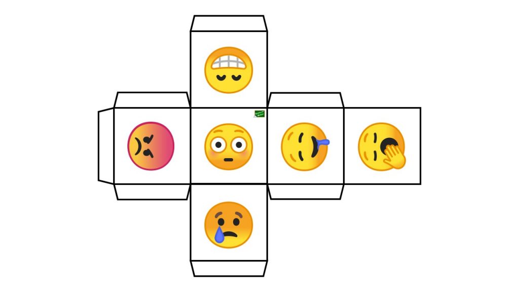 Educación emocional: Divertidos dados de emociones con emojis El siguiente material está pensado para trabajar la emociones en el aula o en clase. Se trata de una colección de dados con divertidos emojis que representan diferentes emociones.