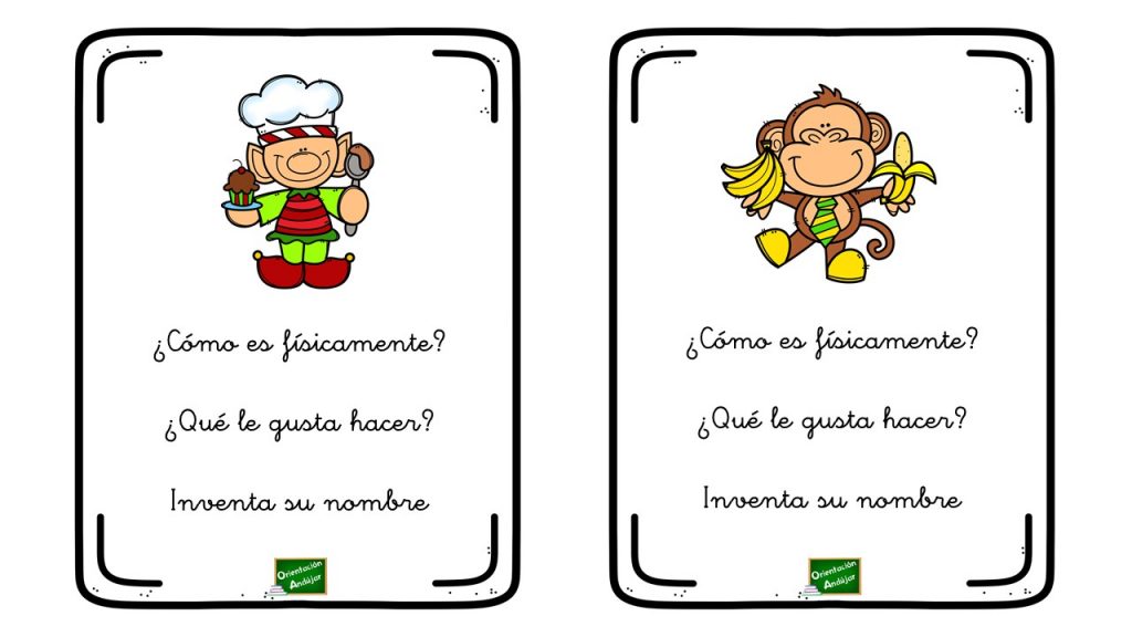 La siguiente actividad está pensada para trabajar la expresión oral y la imaginación a través de las descripciones de los divertidos personajes que aparecen en las siguientes tarjetas.