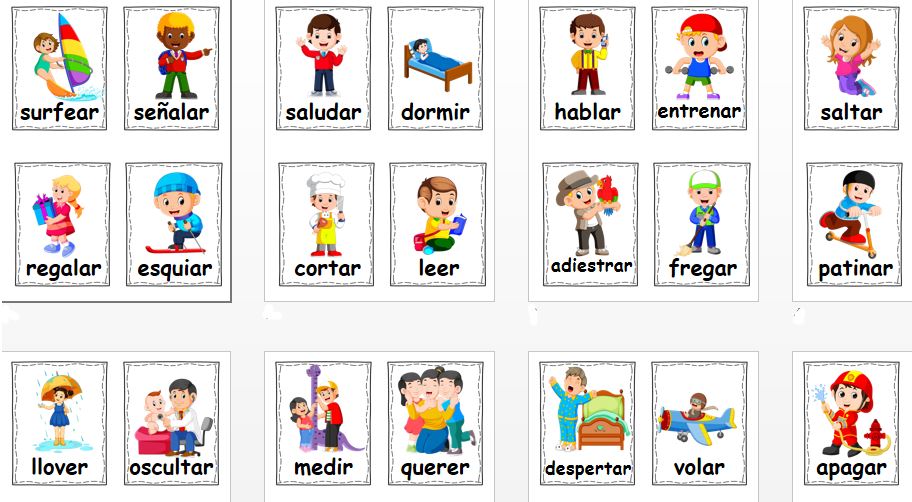 Colección de tarjetas verbales   DESCARGA LAS TARJETAS EN PDF tarjetas para trabajar los verbos