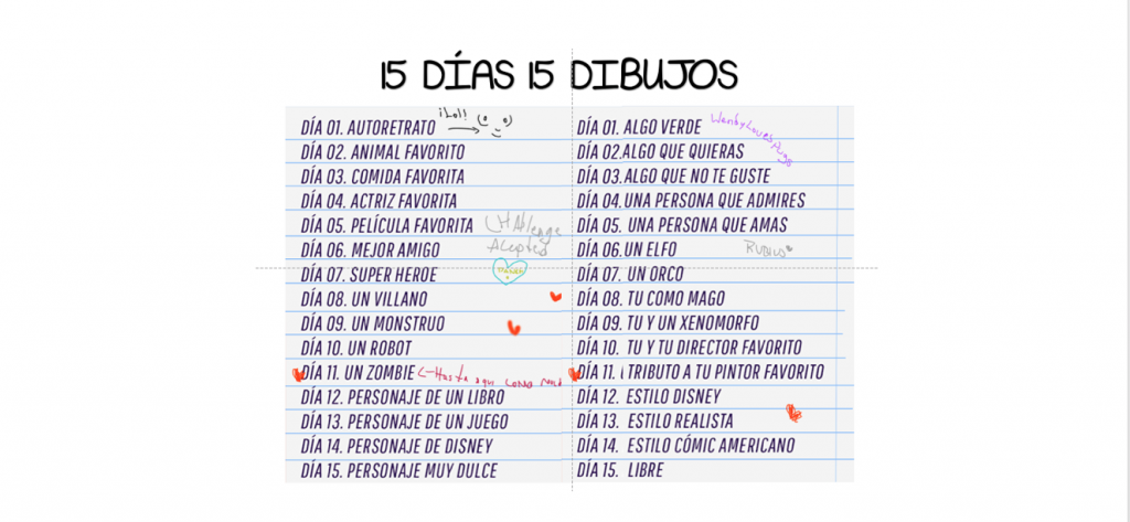 Reto 15 días 15 dibujos os dejamos ideas Os dejamos este bonito reto para dibujar en casa con nuestros peques y también puede ser una graciosa tarea para compartir con nuestros alumnos desde la clase de plástica.