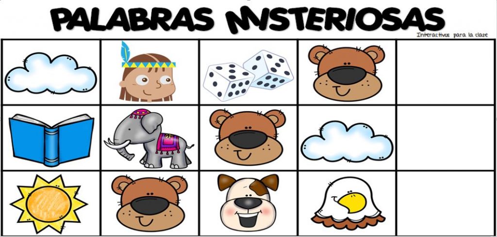 Letra inicial Jugamos  a las palabras misteriosas Sencilla actividad en la que nuestros alumnos/as deben de averiguar el nombre de una palabras gracias a la letra por la que empiezan los dibujos que se ponen como pista.
