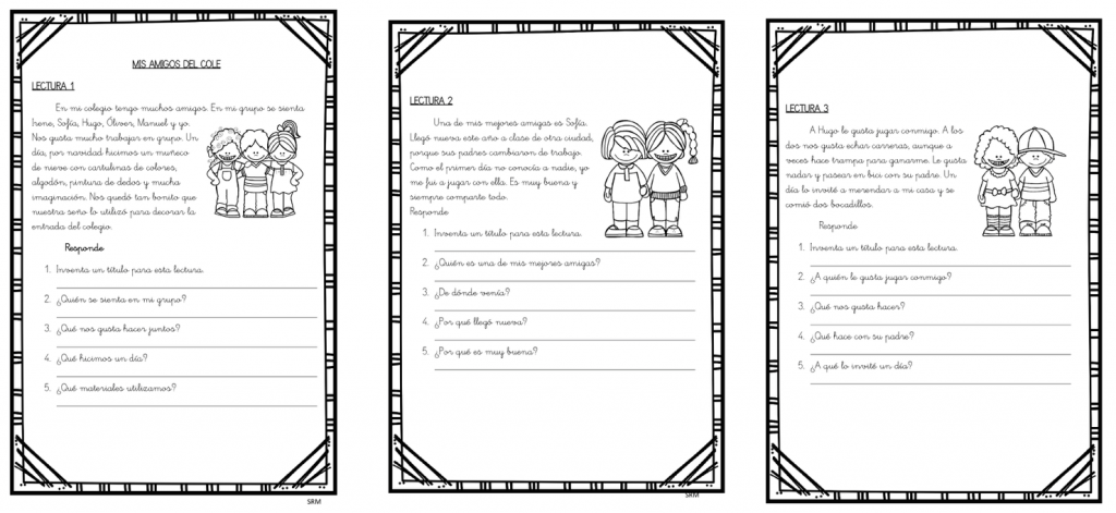 Nuevos minicuentos con preguntas comprensivas con la temática mis amigos del colegio.