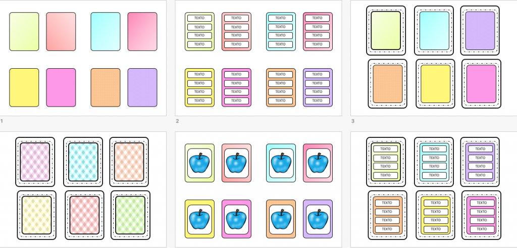 Os dejamos una serie de diseños de tarjetas rectangulares totalmente editables en power point con las que podíais realizar vuestros propios materiales.