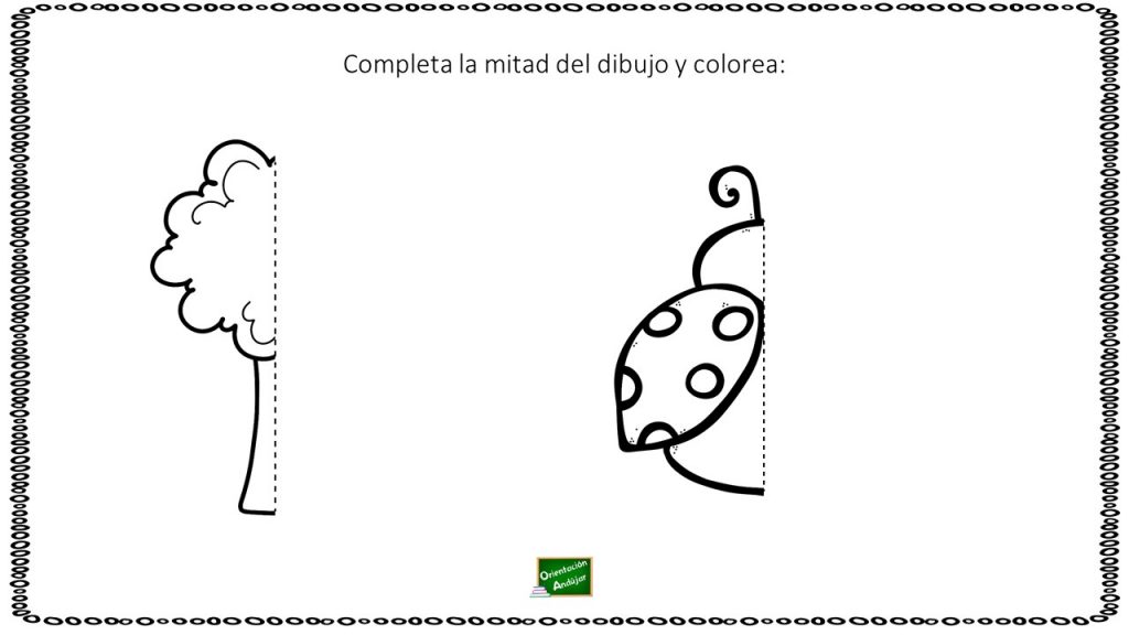 A continuación os traemos una colección de dibujos que hay que completar y posteriormente colorear con el objetivo de trabajar la lateralidad y la simetría.