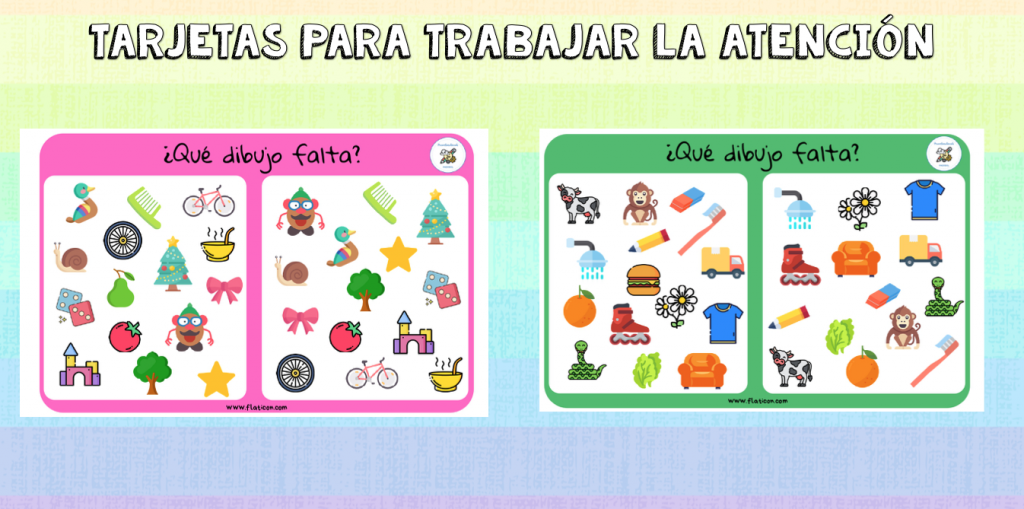 Este recurso fomenta la estimulación de dos habilidades cognitivas básicas: PERCEPCIÓN Y ATENCIÓN. Consiste en encontrar el estímulo visual/ imagen que no está repetida en ambos cuadros. Es una actividad […]