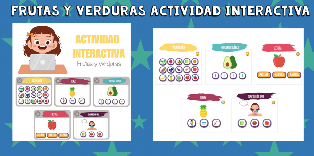 ¡Hoy os traigo mi primera Actividad Interactiva que nos comparte @crisalida.ayl ! Esta vez, relacionadas con el campo semántico de Las Frutas y Verduras.